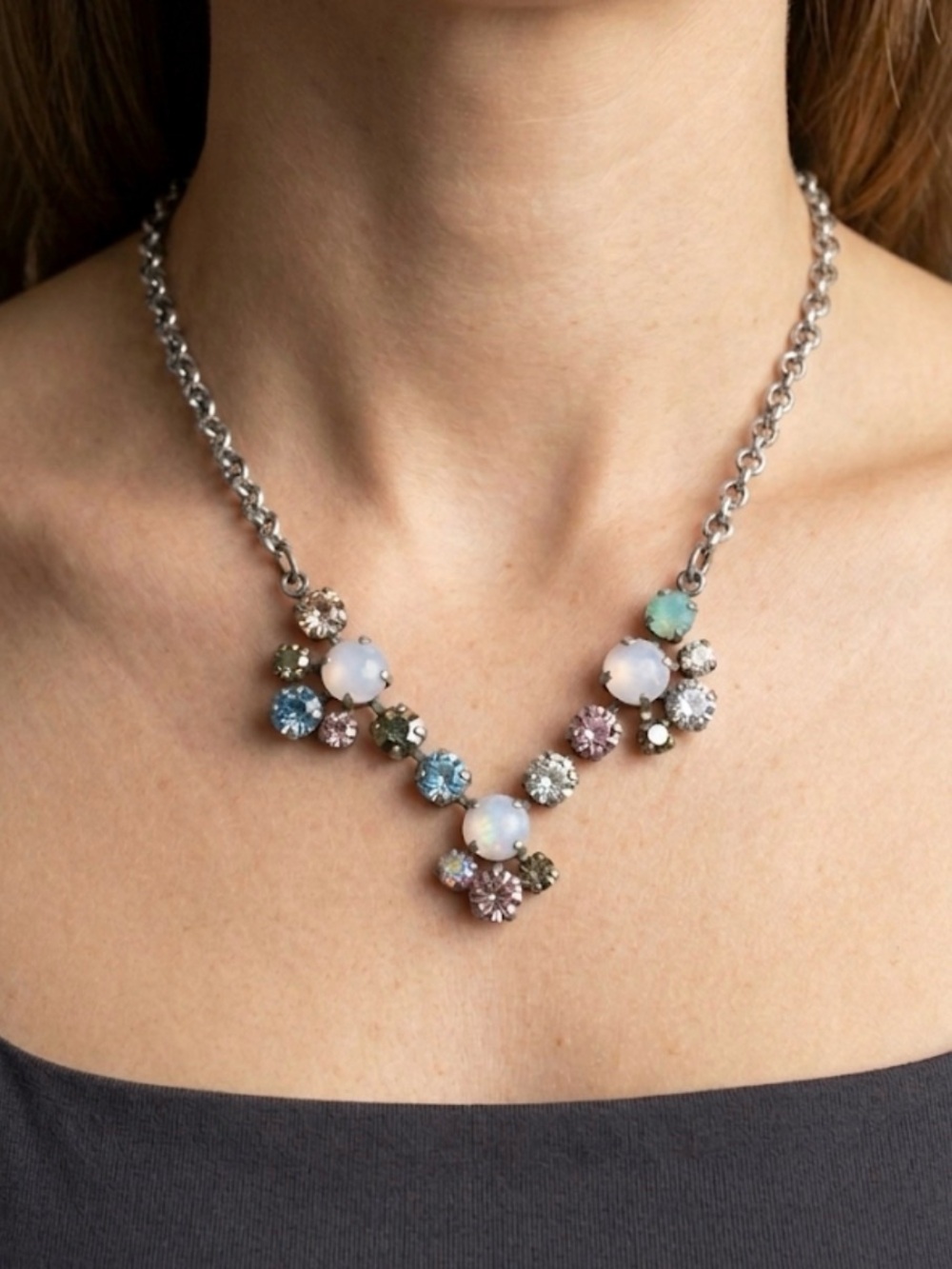 Sabika S16 Vintage Style Pastel Cluster Crystal Necklace